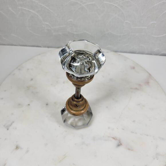 Antique Victorian 8 Point Crystal Door Knob Clear Glass 3 Inch Brass Rod Handle - Picture 5 of 13